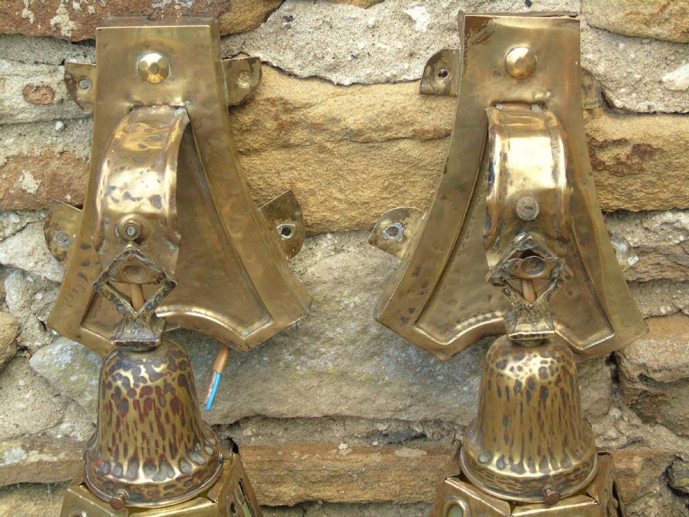 Antique Pair Mission Wall Lights Slag Glass Arts & Crafts View V