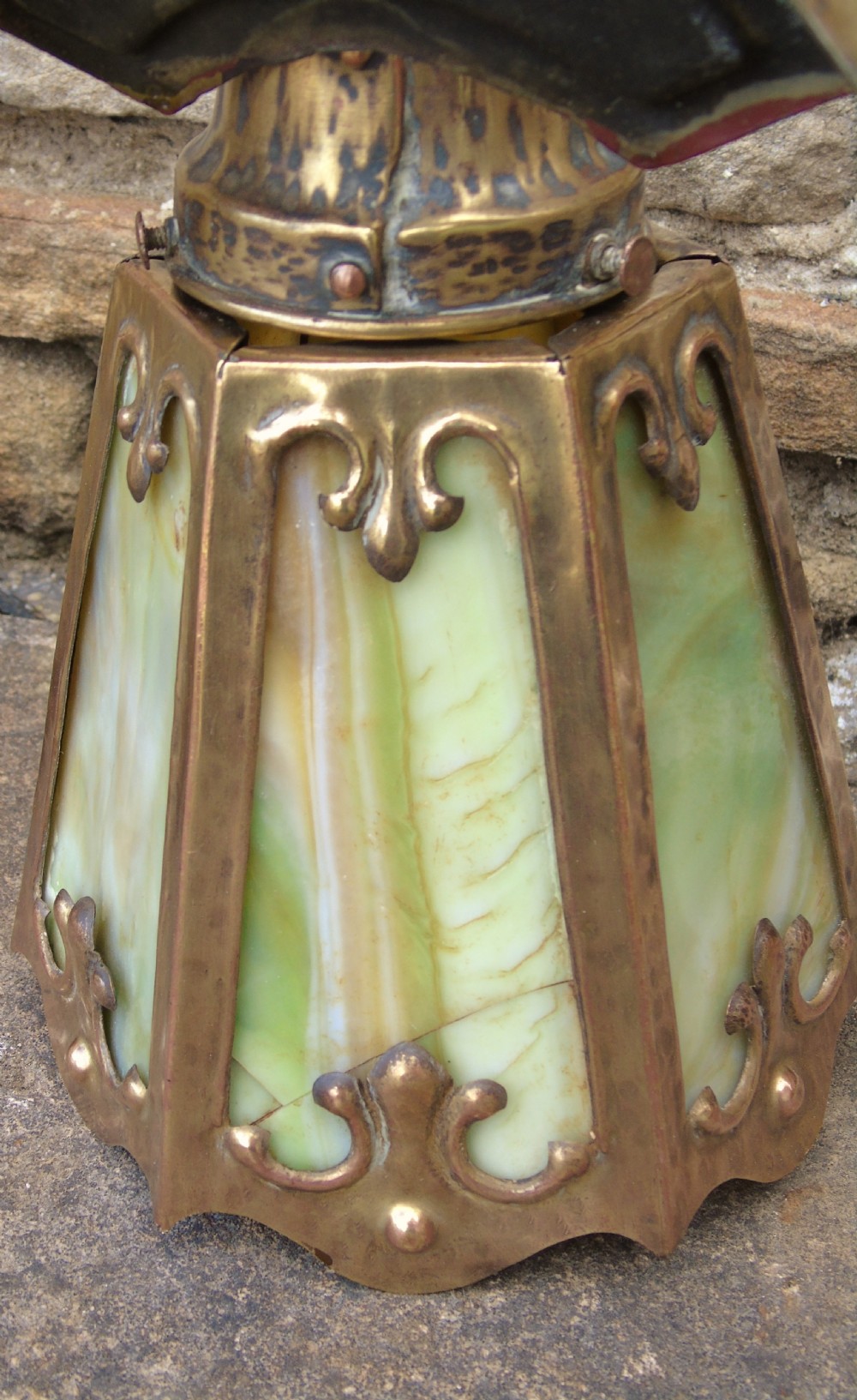 Antique Pair Mission Wall Lights Slag Glass Arts & Crafts View VI