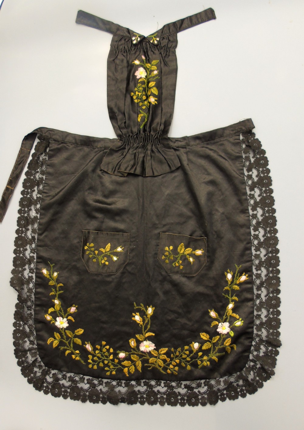 Victorian Hand Embroidered Silk Apron Maids ‘Pinney’