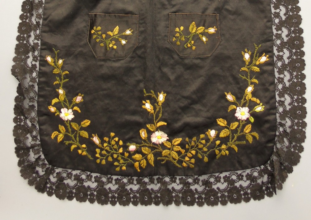 Victorian Hand Embroidered Silk Apron Maids ‘Pinney’ View III