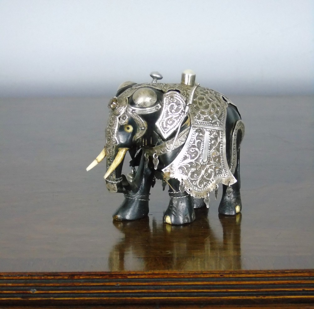 Antique Indian Hardwood Elephant Silver Caparison View IV