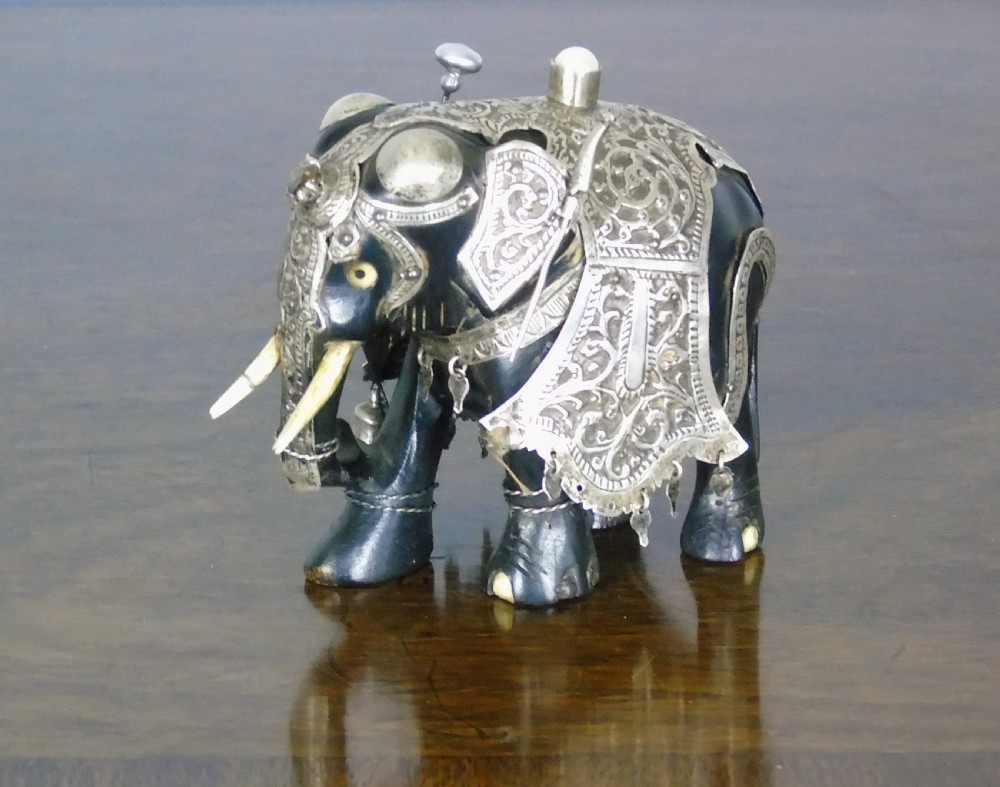 Antique Indian Hardwood Elephant Silver Caparison View II