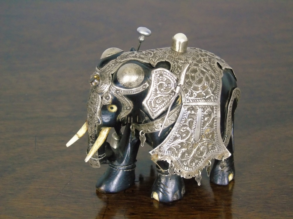 Antique Indian Hardwood Elephant Silver Caparison View III