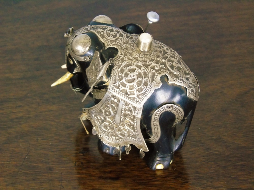 Antique Indian Hardwood Elephant Silver Caparison View VI