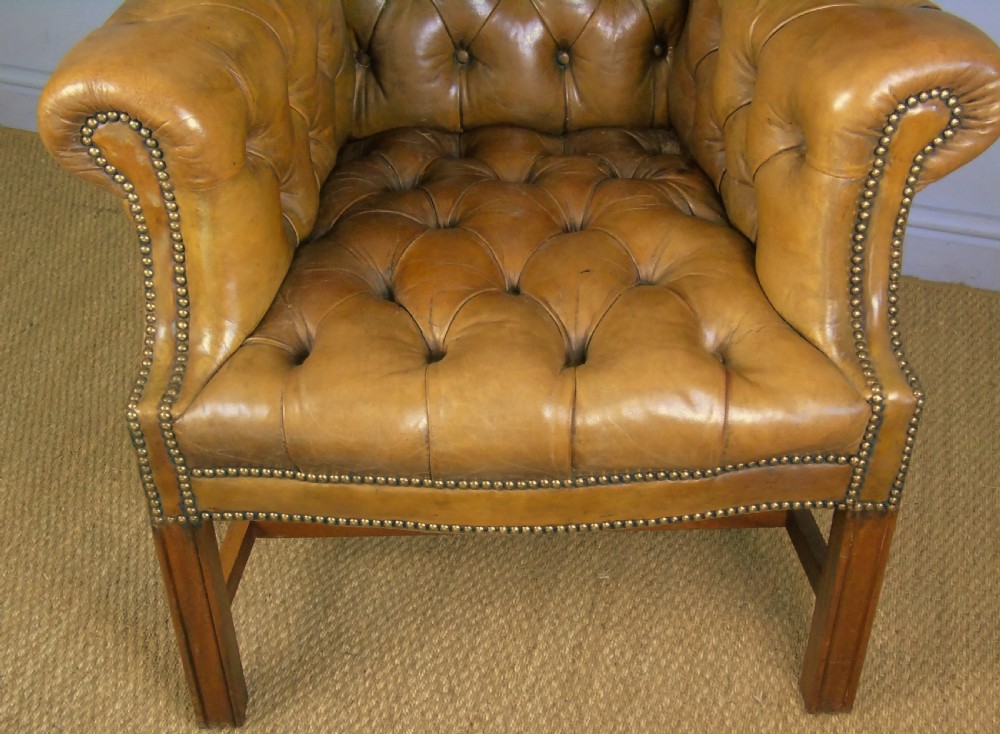 Superb Antique Buttoned Leather Wing Armchair View III