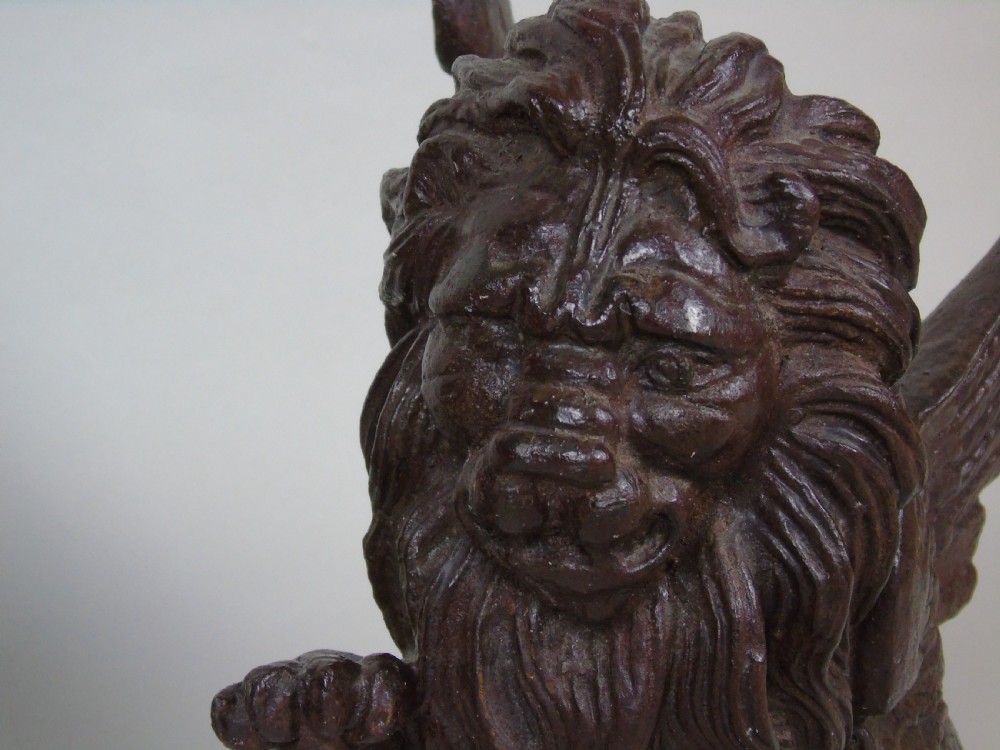 Antique Pair Cast Iron Winged Lions View VII