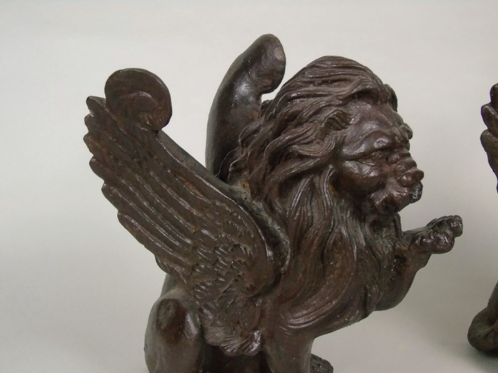 Antique Pair Cast Iron Winged Lions View IX