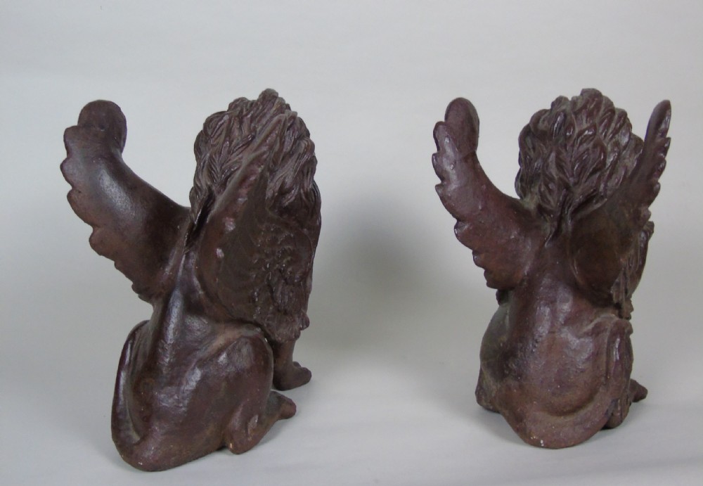 Antique Pair Cast Iron Winged Lions View X
