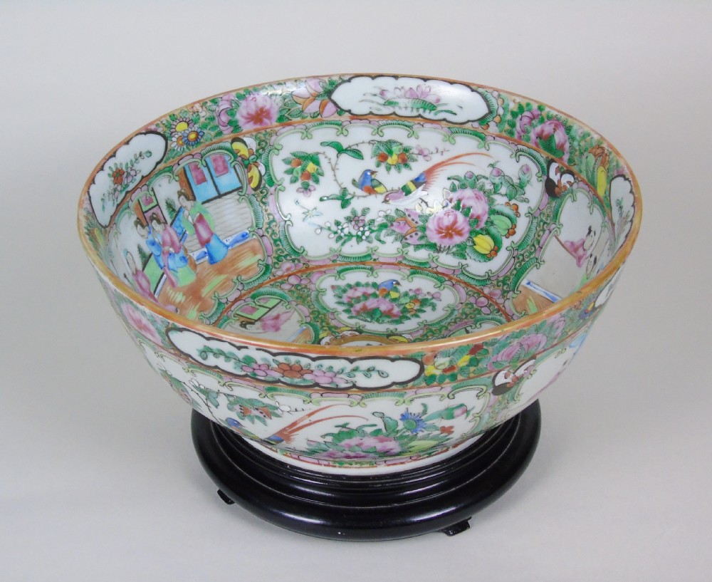 Antique Chinese Famille Vert Punch Bowl on Stand