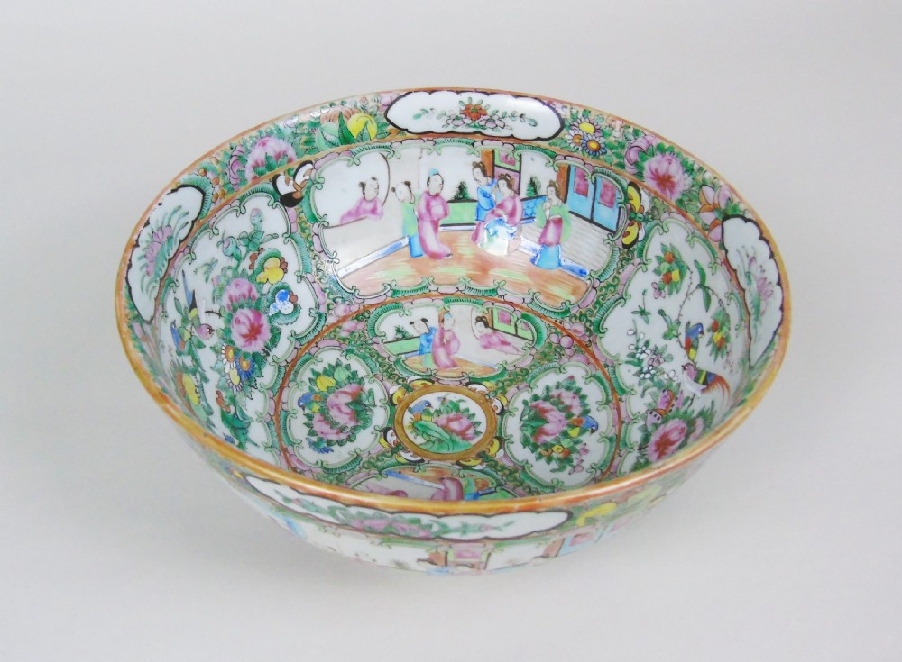 Antique Chinese Famille Vert Punch Bowl on Stand View IV