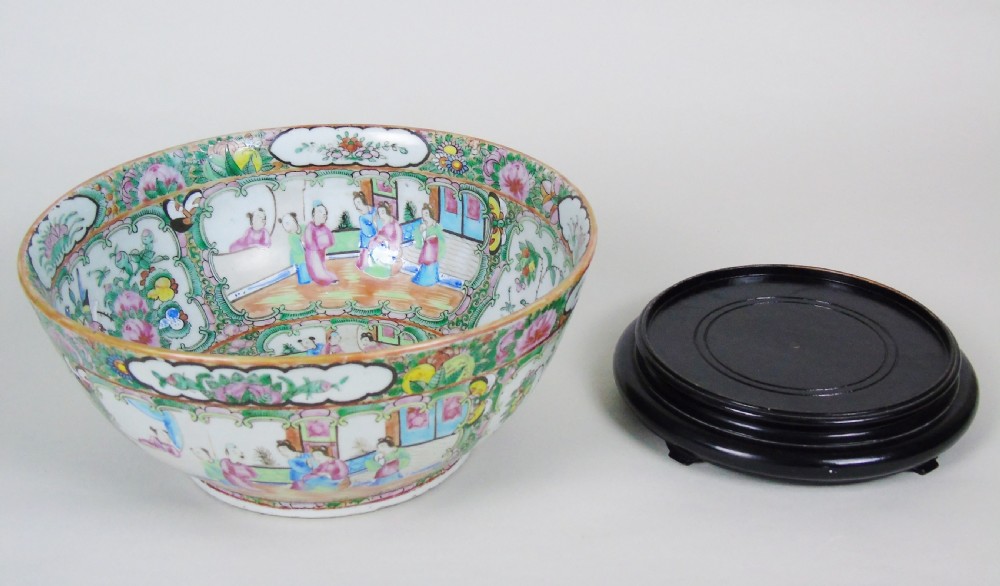 Antique Chinese Famille Vert Punch Bowl on Stand View V