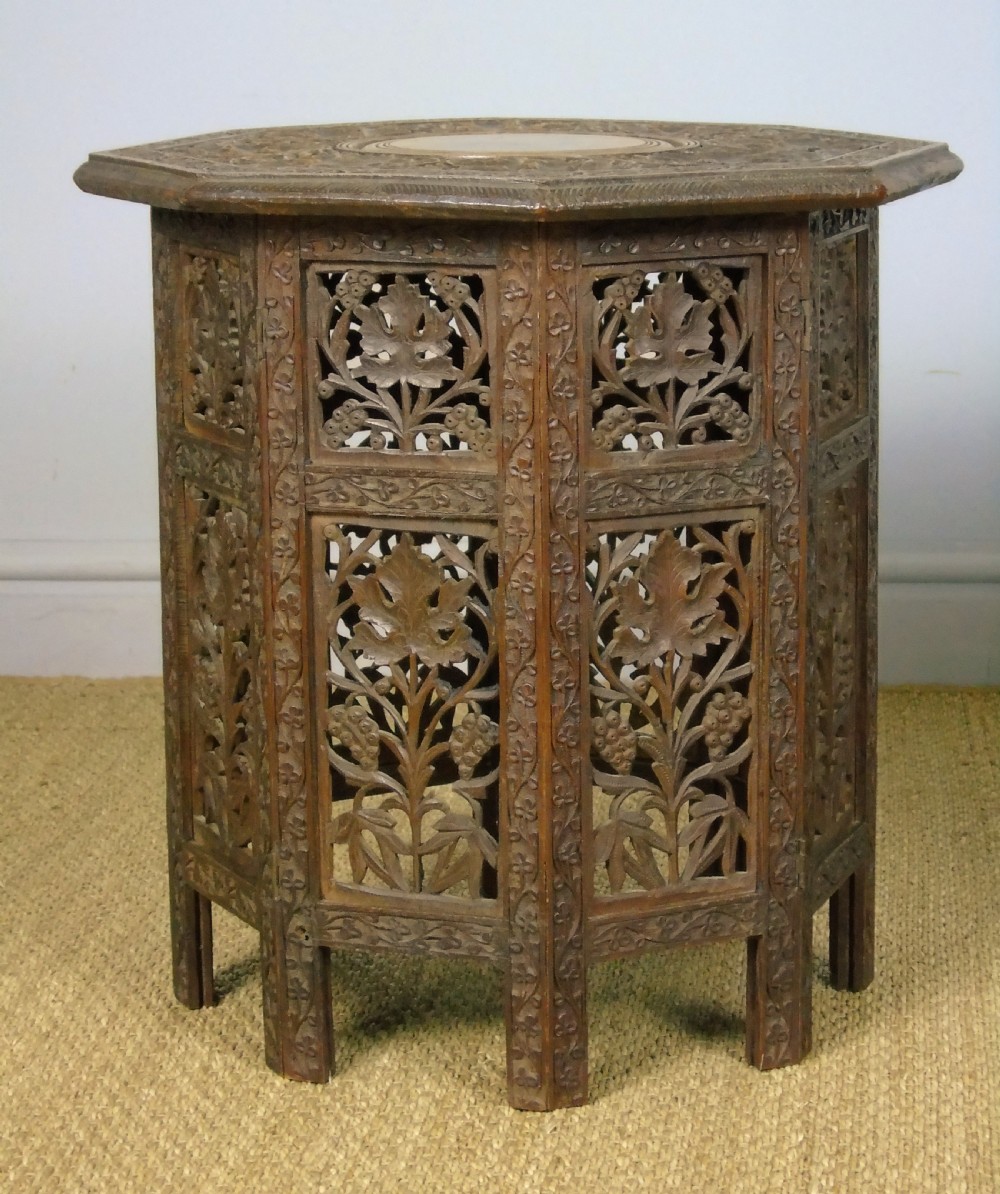 Antique Pair Carved Hardwood Islamic Tables Moorish Liberty View III