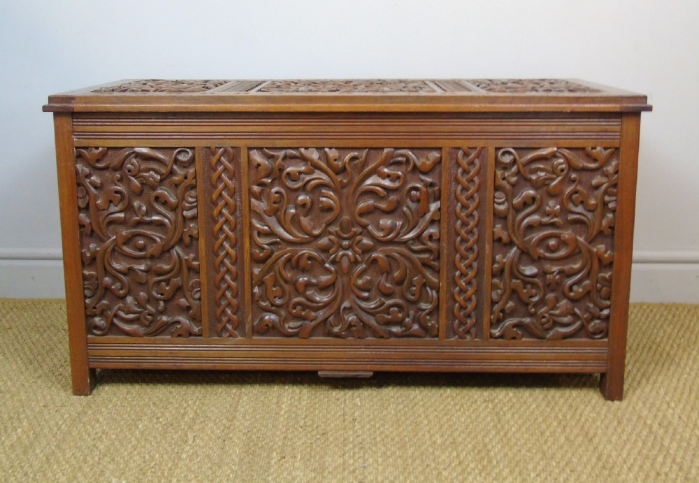 Attractive Arts & Crafts Period Carved Wood Chest