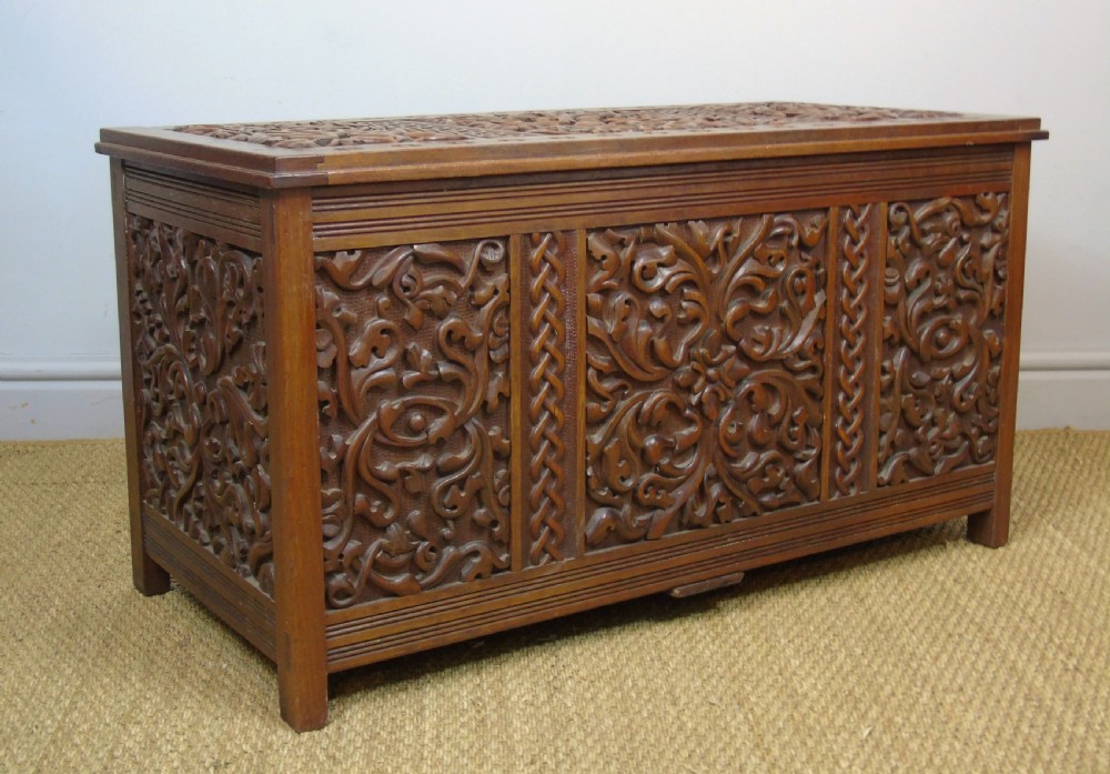 Attractive Arts & Crafts Period Carved Wood Chest View III
