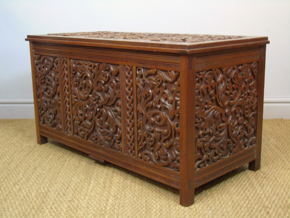 Attractive Arts & Crafts Period Carved Wood Chest View IV
