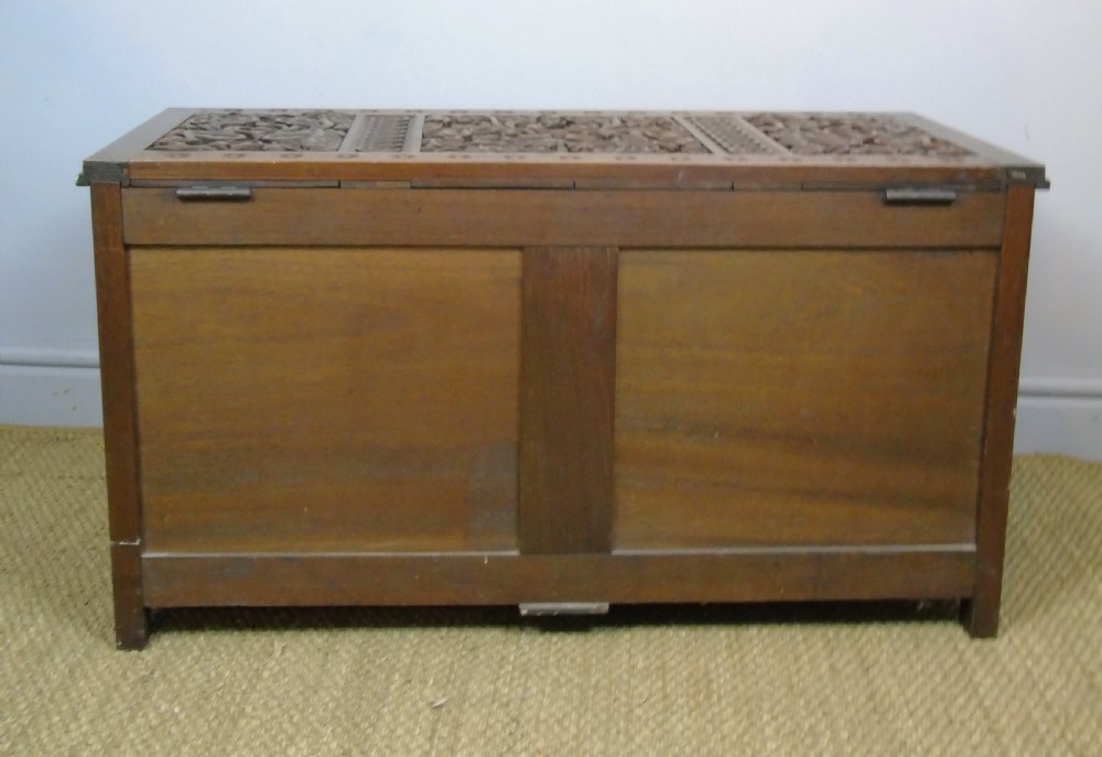 Attractive Arts & Crafts Period Carved Wood Chest View V