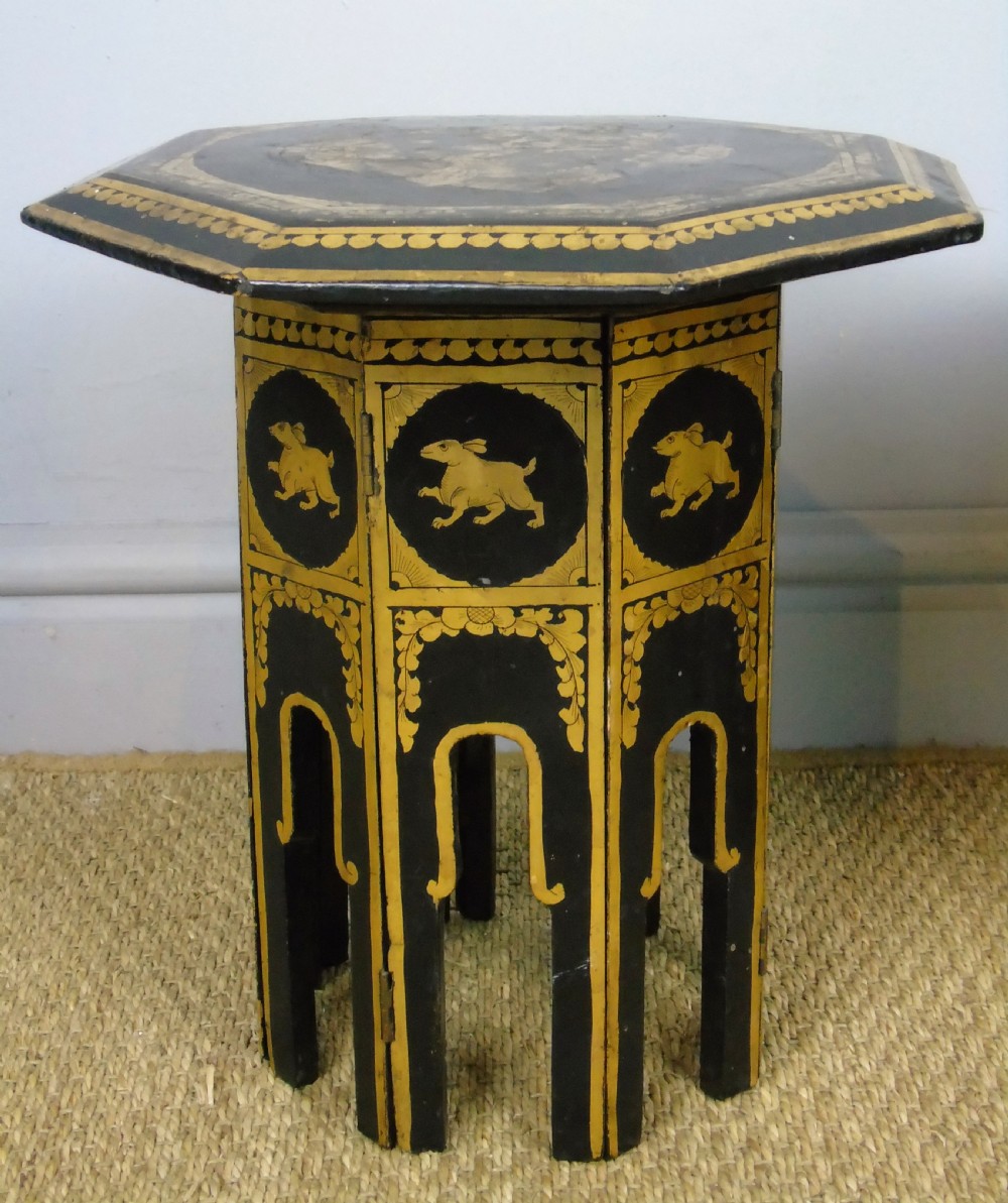 Petite Pair of Antique Gilt and Black Lacquer Syrian Tables View II