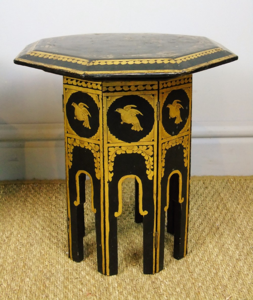 Petite Pair of Antique Gilt and Black Lacquer Syrian Tables View III