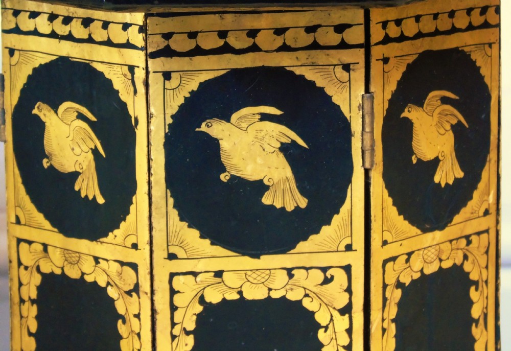 Petite Pair of Antique Gilt and Black Lacquer Syrian Tables View IV