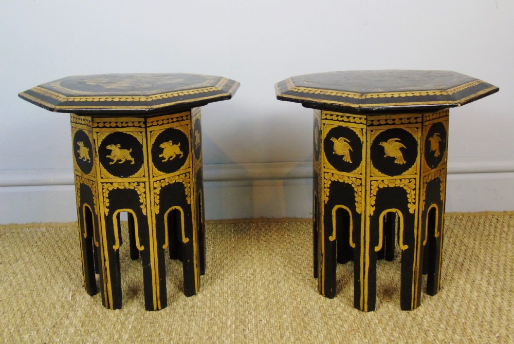 Petite Pair of Antique Gilt and Black Lacquer Syrian Tables View V