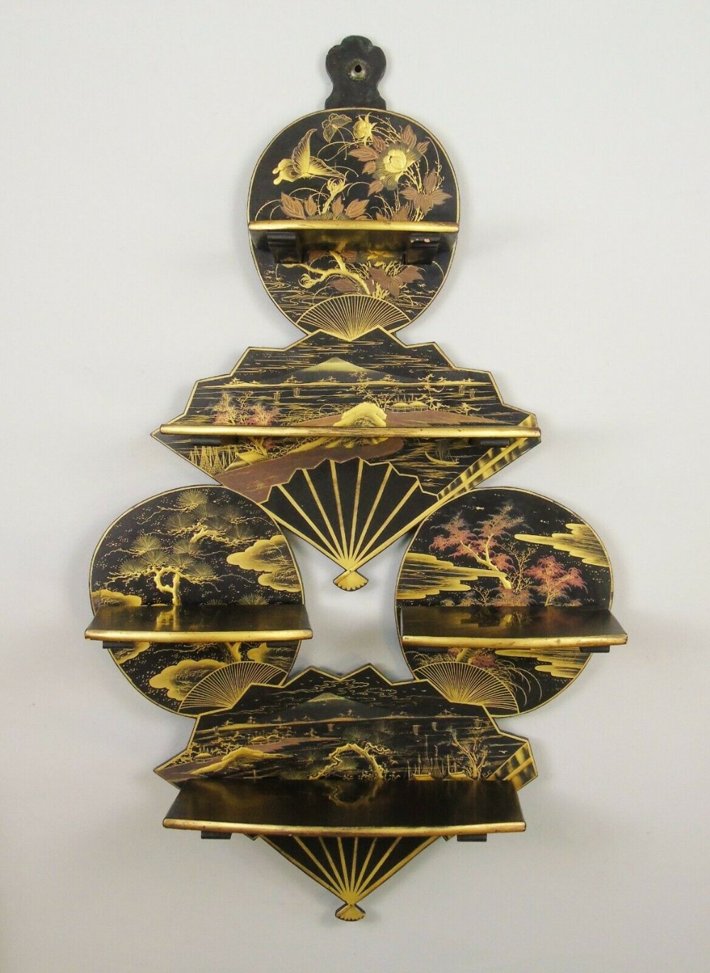 Pretty Japanese Black & Gold Lacquer Wall Display Shelves