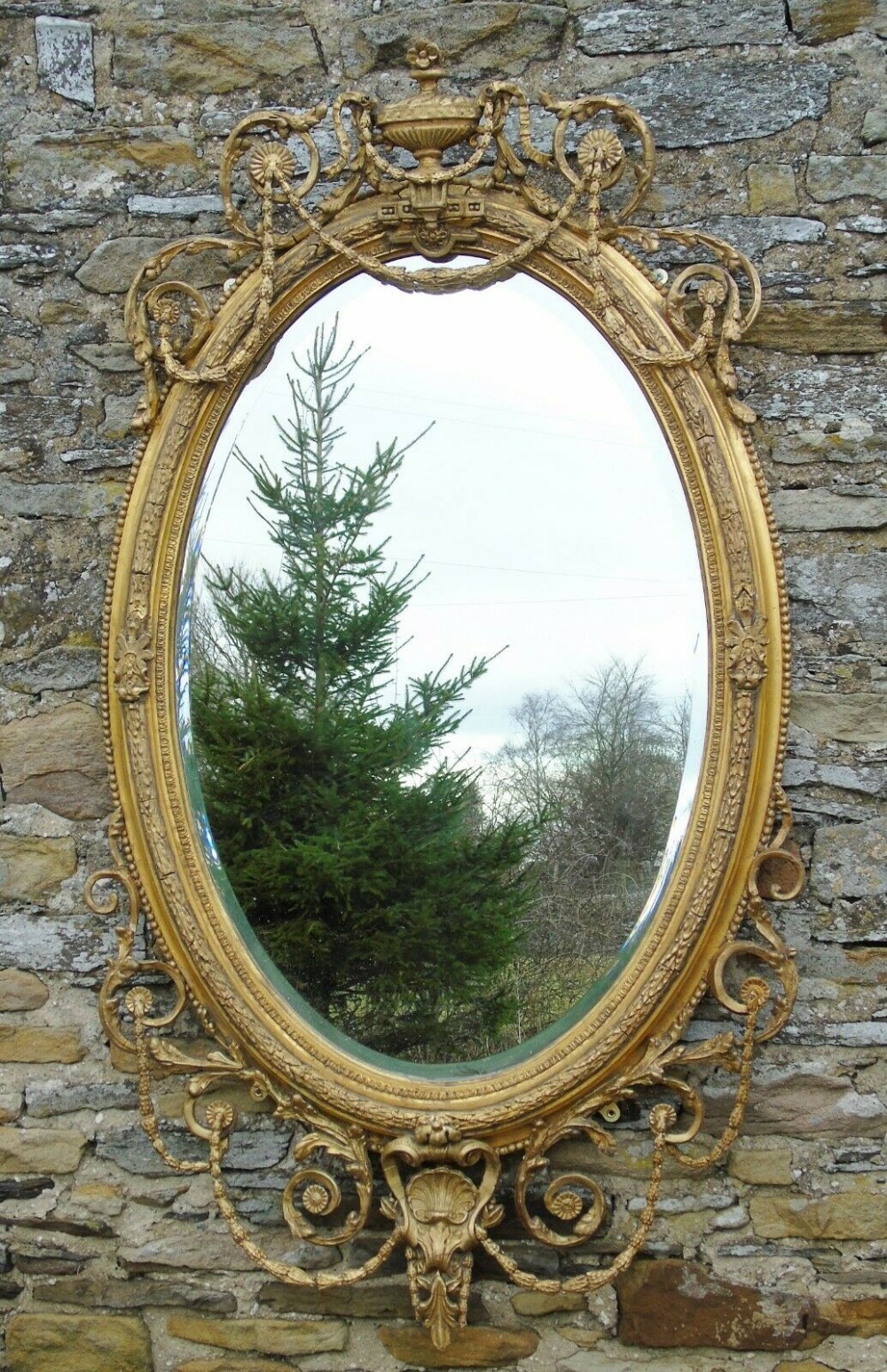 Antique Adams Style Oval Gilt Mirror