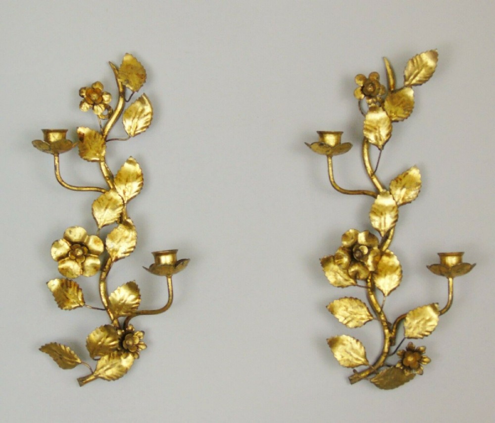 Antique Pair French Gilt Wall Sconce Rose & Leaf Design