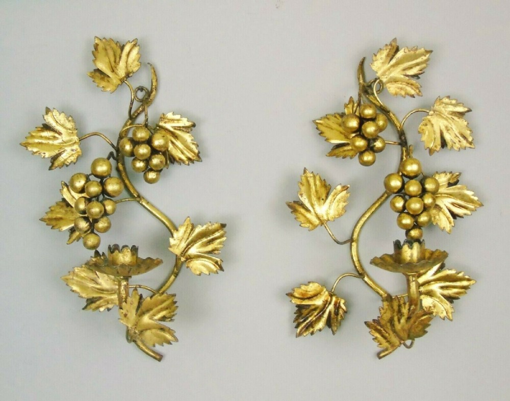 Antique Pair French Gilt Wall Sconces Grape Vine