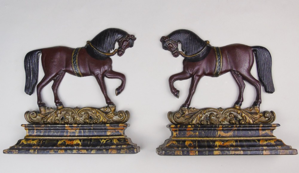 A Fine Pair of 19th Century Cast Iron Horses in Original Paint