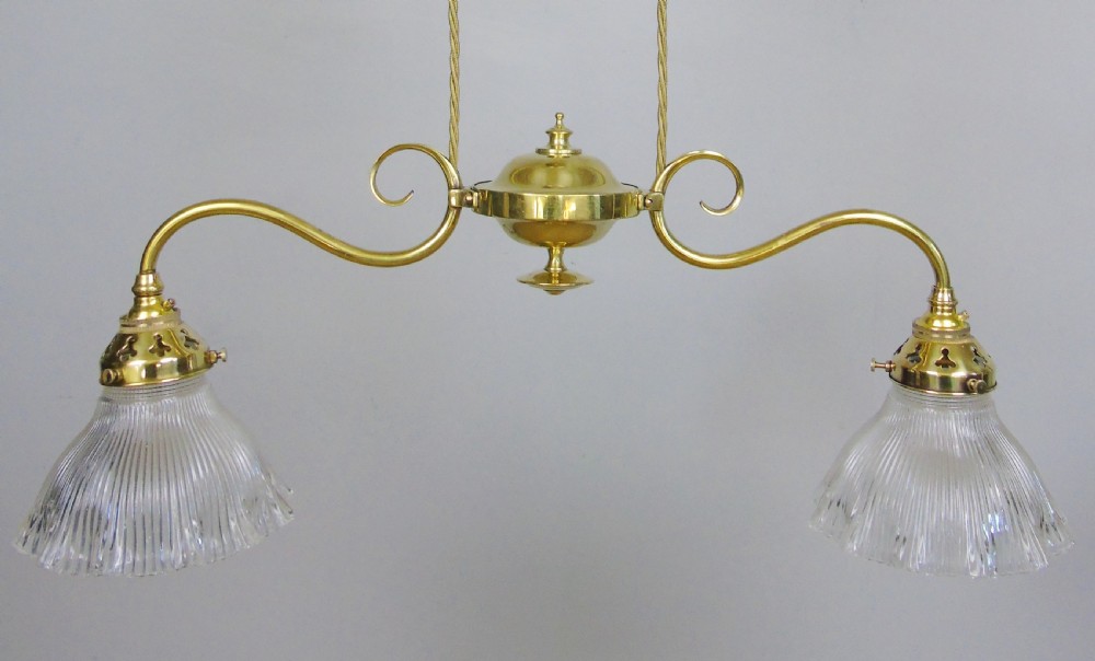 Good Holophane Brass Rise and Fall Ceiling Light Chandelier View II