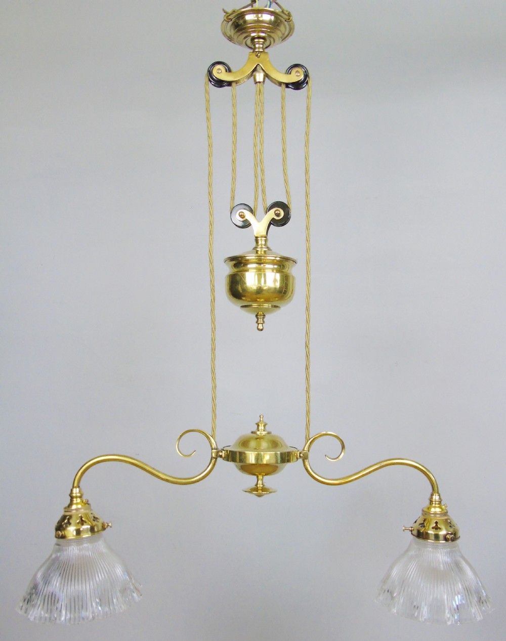 Good Holophane Brass Rise and Fall Ceiling Light Chandelier