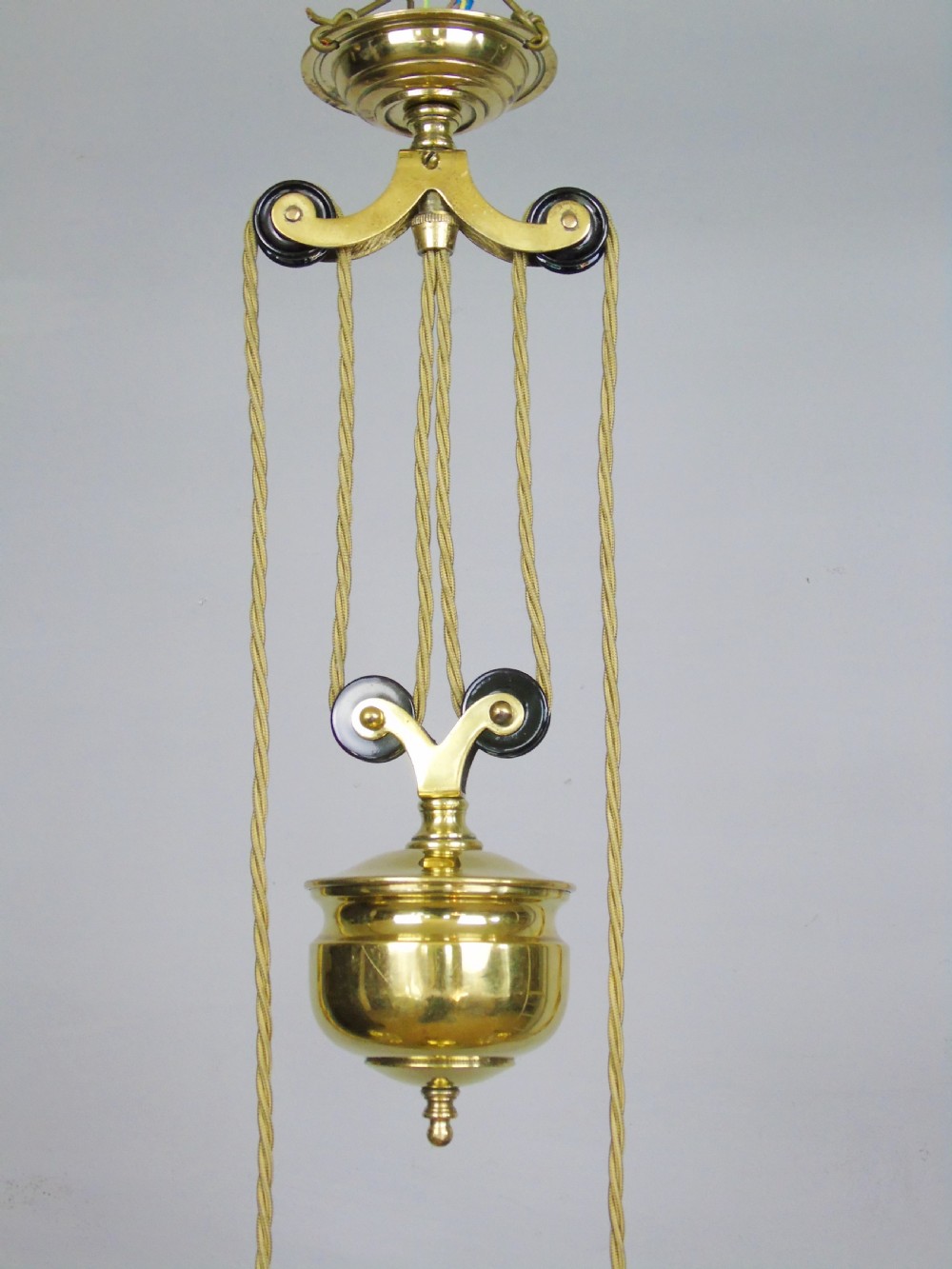 Good Holophane Brass Rise and Fall Ceiling Light Chandelier View III