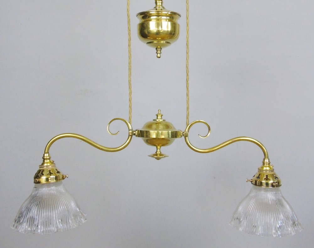 Good Holophane Brass Rise and Fall Ceiling Light Chandelier View VI