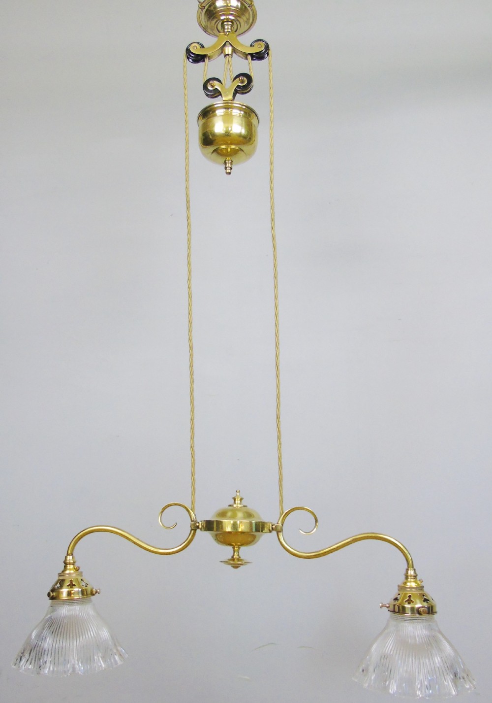 Good Holophane Brass Rise and Fall Ceiling Light Chandelier View VII