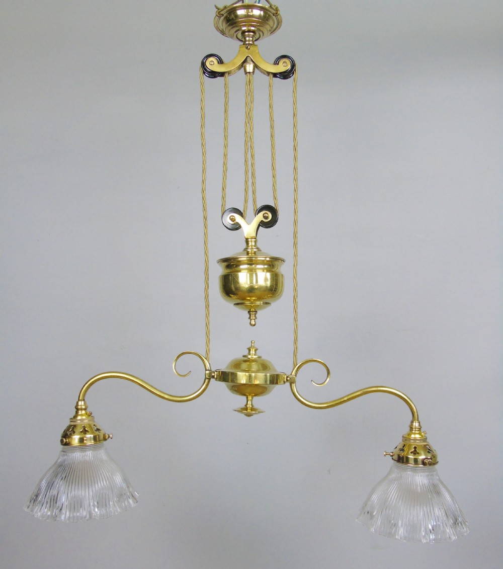 Good Holophane Brass Rise and Fall Ceiling Light Chandelier View IX