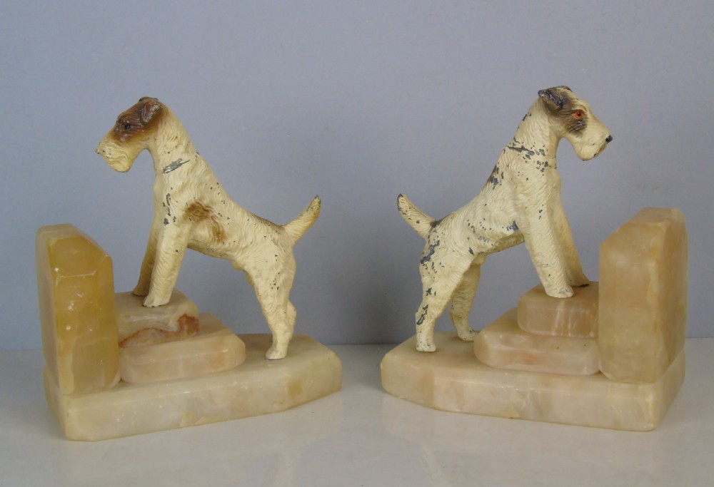 Charming Antique Airedale terrier Bookends View IV