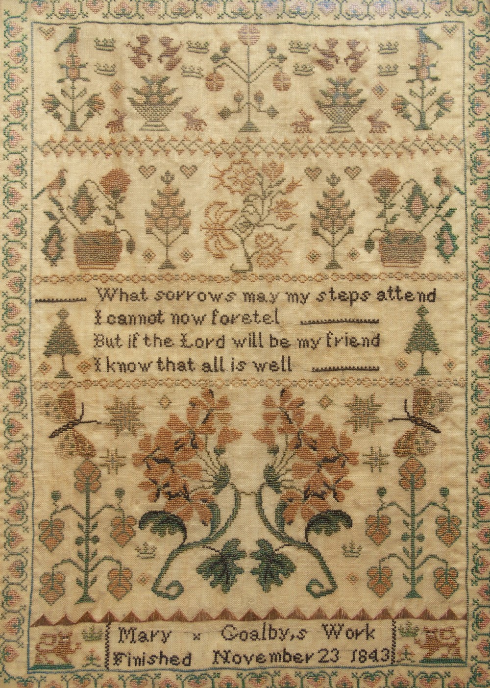 Antique Needlework Sampler Mary Goalby 1843 View IV