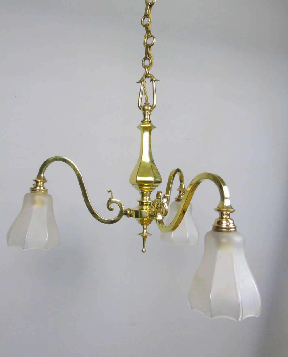 Elegant Antique Three Branch Ceiling Light Solid Brass View II