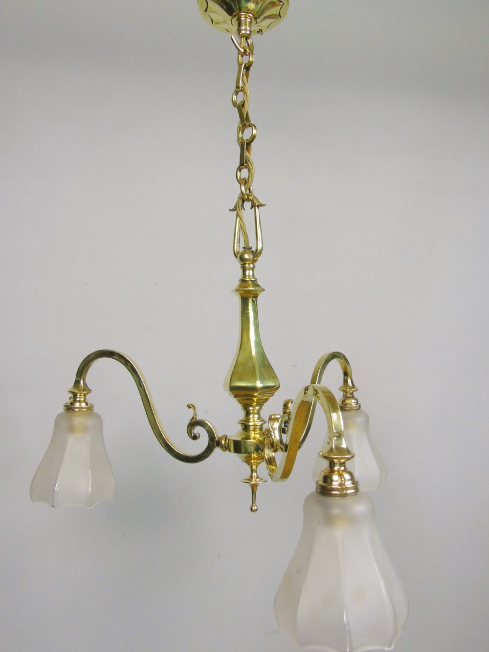 Elegant Antique Three Branch Ceiling Light Solid Brass View III