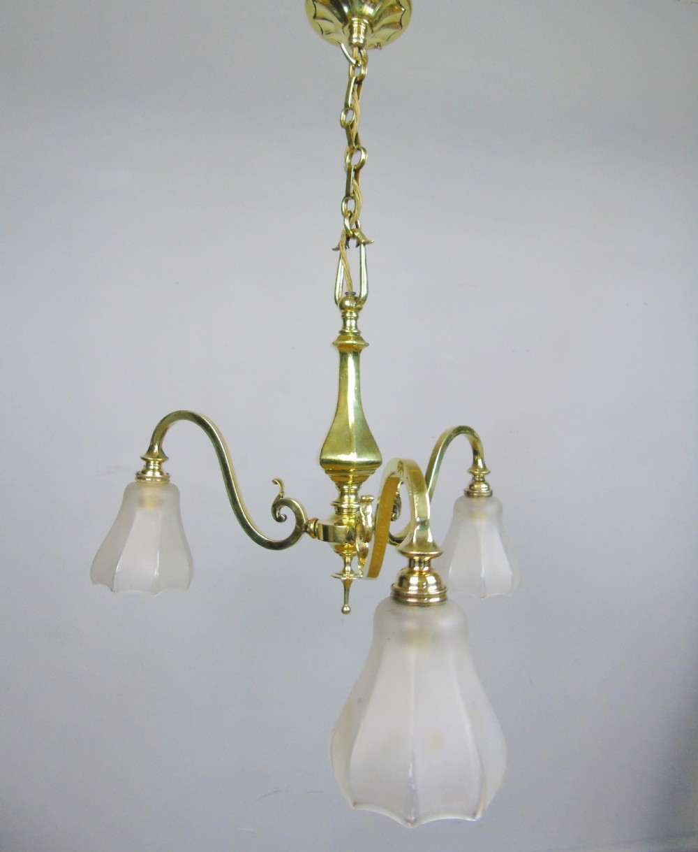 Elegant Antique Three Branch Ceiling Light Solid Brass View IV