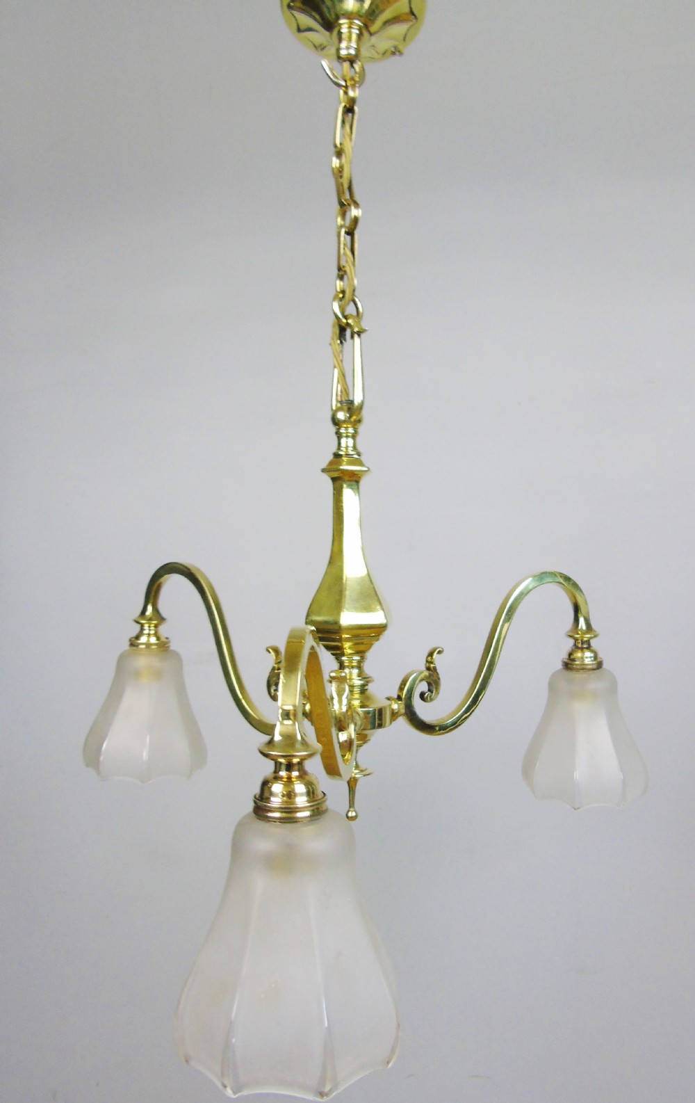 Elegant Antique Three Branch Ceiling Light Solid Brass View V