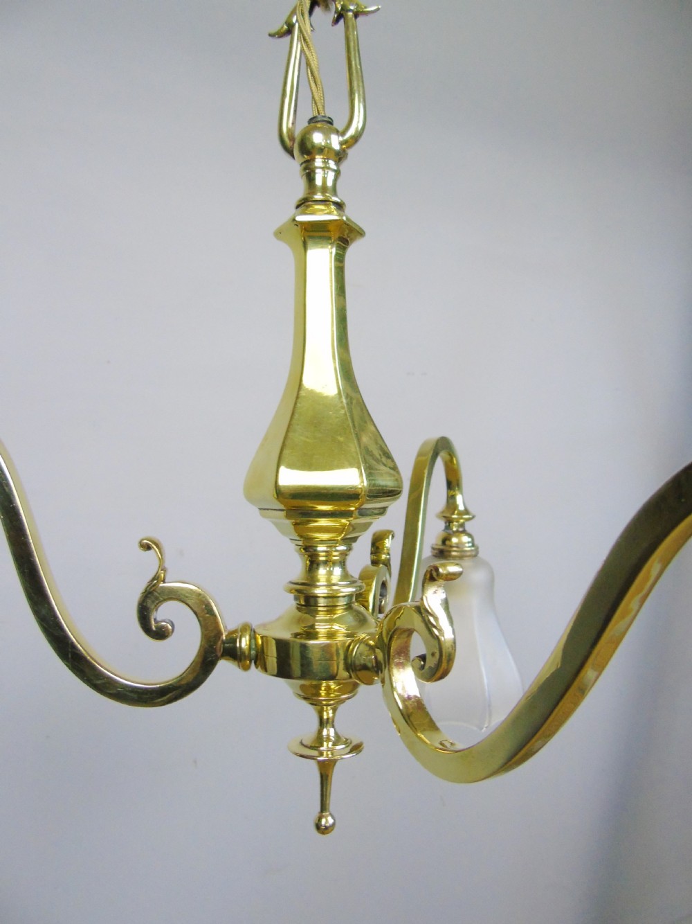 Elegant Antique Three Branch Ceiling Light Solid Brass View VI