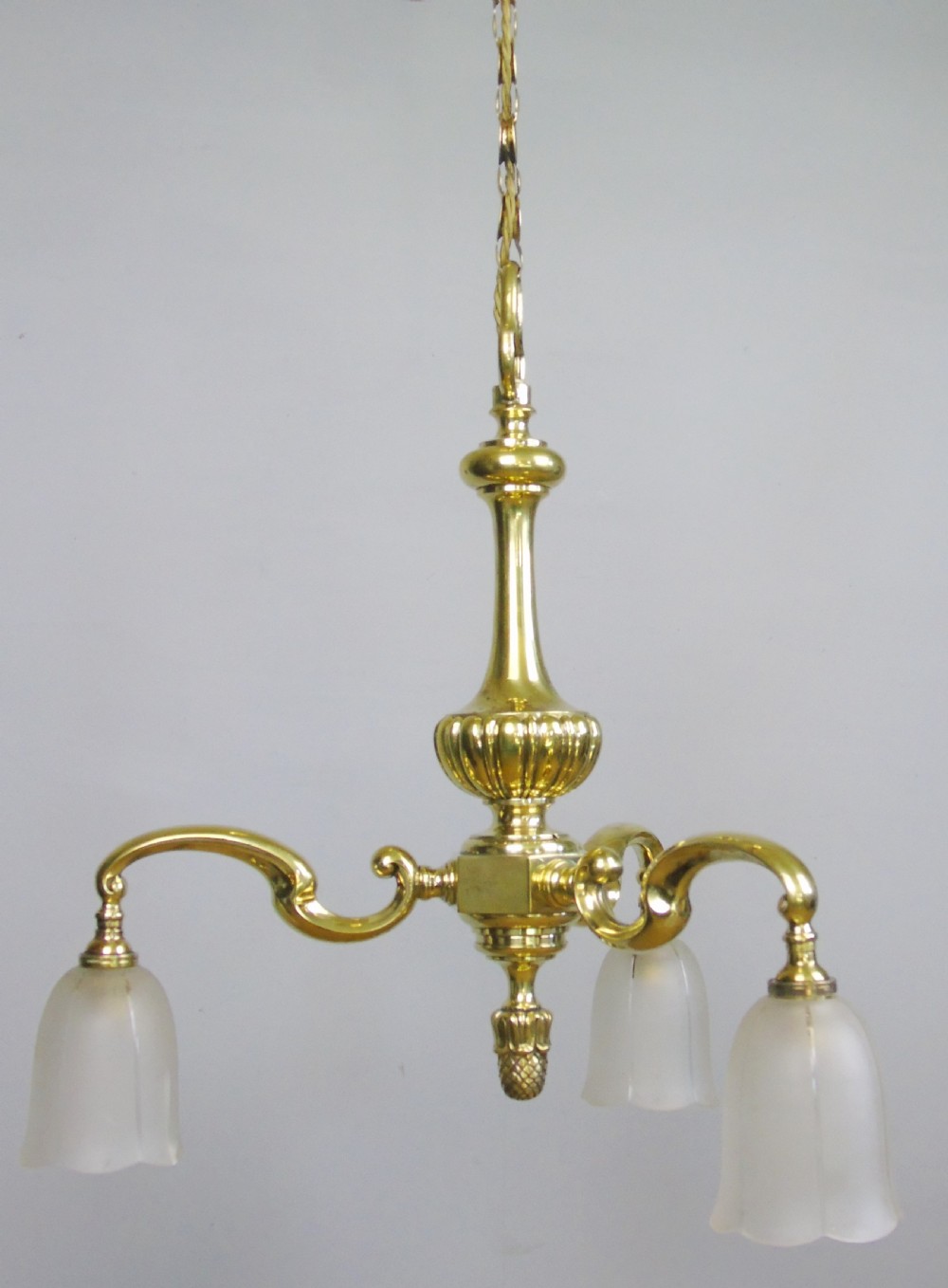 Antique Solid Brass Three Branch Ceiling Light Chandelier View II