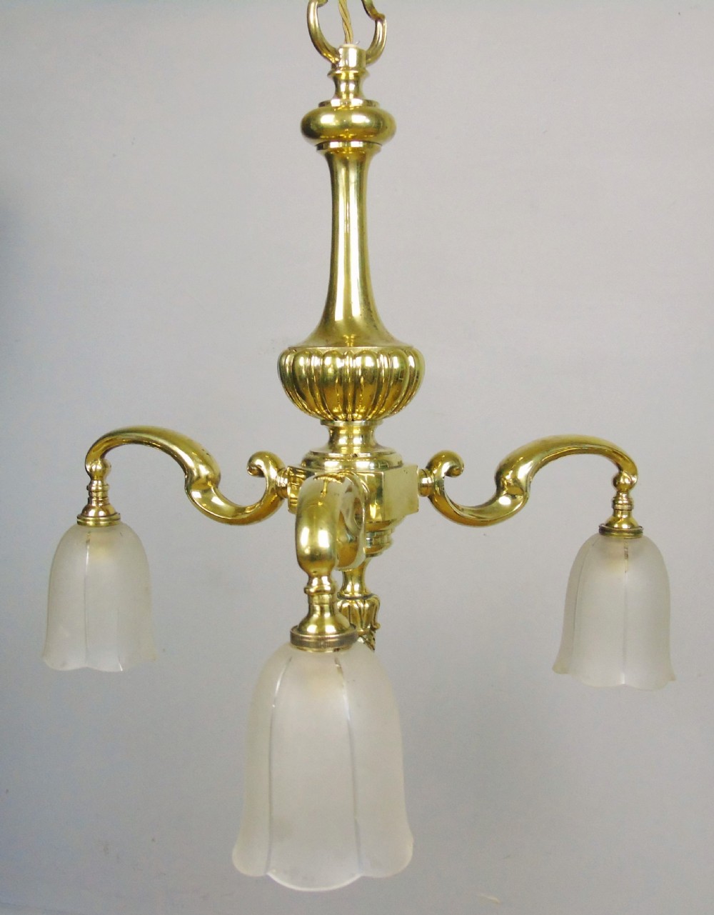 Antique Solid Brass Three Branch Ceiling Light Chandelier View III
