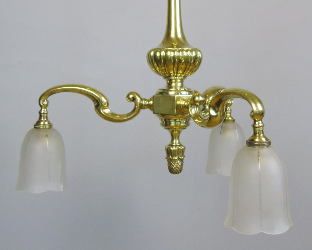Antique Solid Brass Three Branch Ceiling Light Chandelier View IV