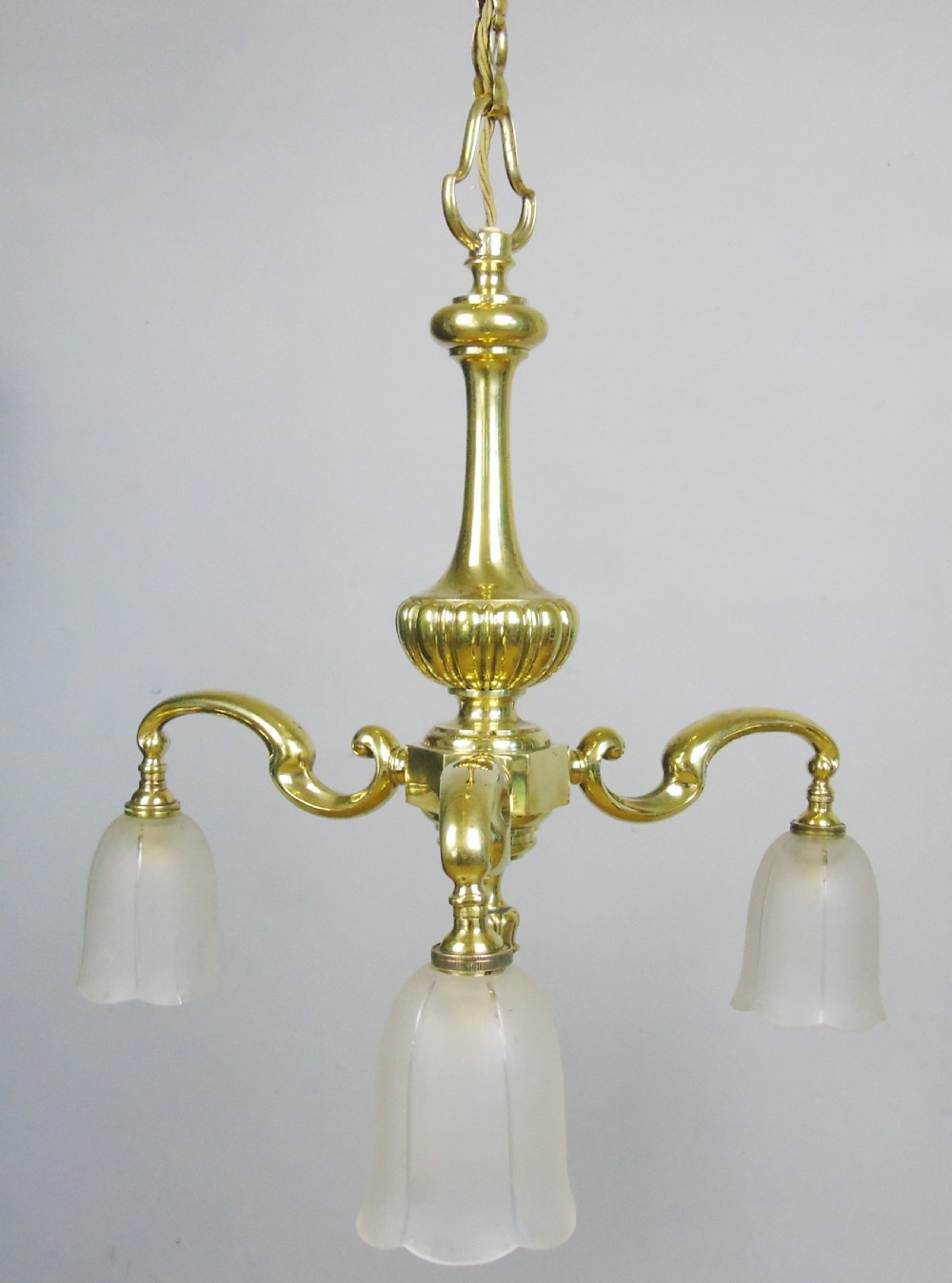 Antique Solid Brass Three Branch Ceiling Light Chandelier View V