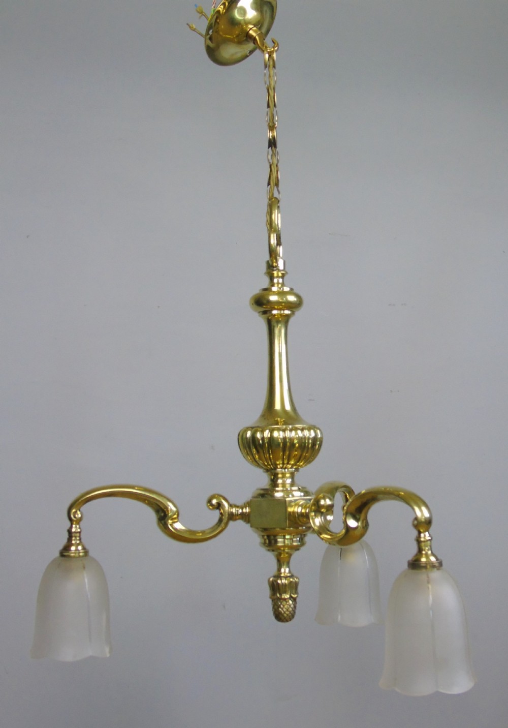 Antique Solid Brass Three Branch Ceiling Light Chandelier View VI