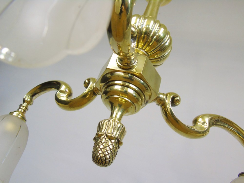 Antique Solid Brass Three Branch Ceiling Light Chandelier View XI