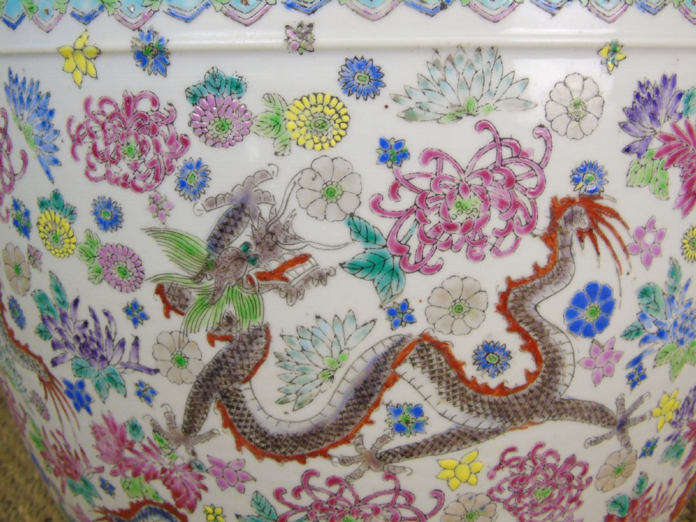 Large Antique Chinese Famille Rose Jardiniere View V