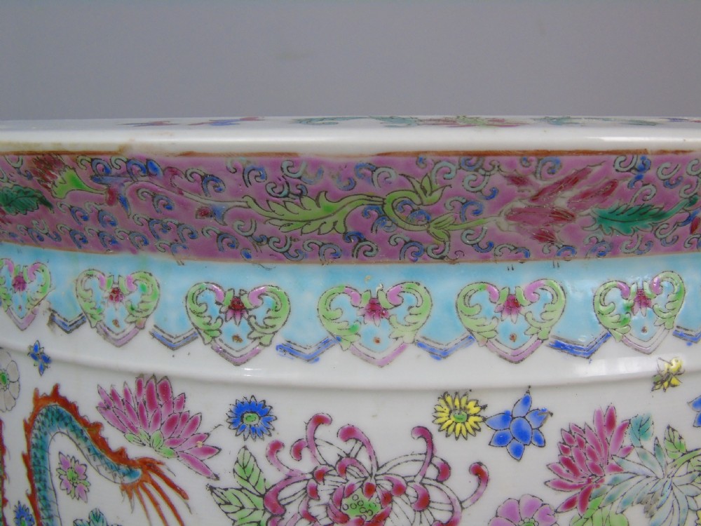Large Antique Chinese Famille Rose Jardiniere View X